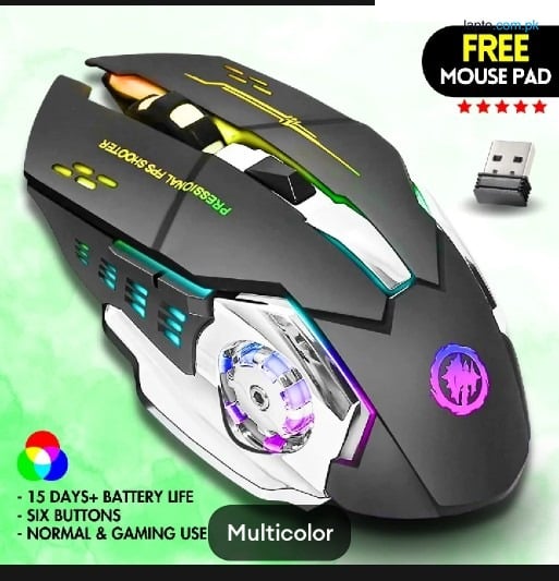 Rechargeable Wireless gaming mouse with Bluetooth dongle LED mouse with 6 buttons and side button support mac window and OS