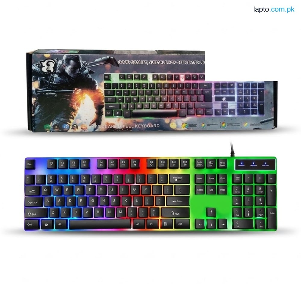 C18 RGB Rainbow Backlit Keyboard – 104 Keys Full Size USB Wired Keyboard for Home & Office