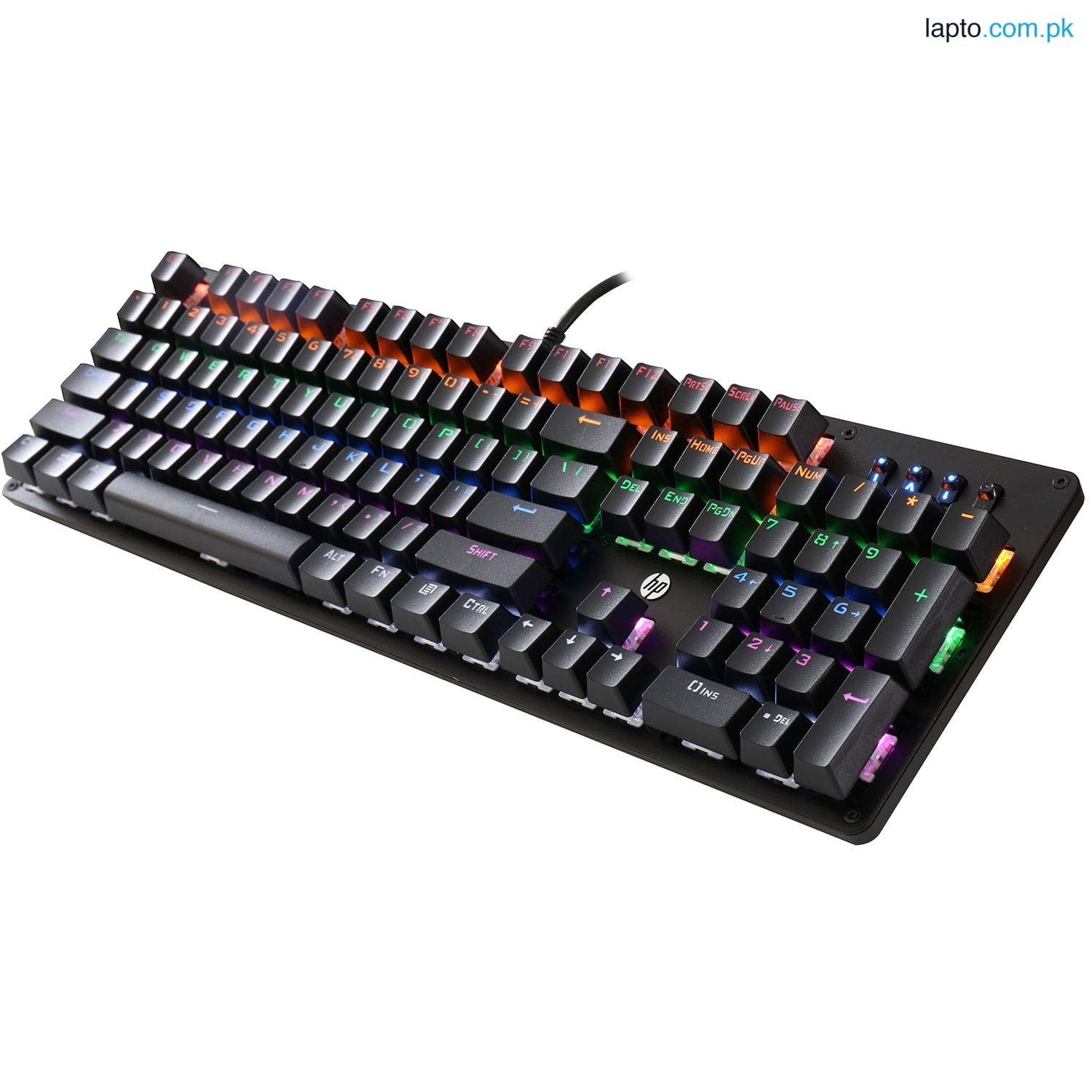 HP GK100F Wired Full Size RGM Backlit Mechanical Gaming Keyboard, 7 LED Indicators, Mechanical Blue Switches, Single Piece Metal Panel, Double Injection Key Caps, and Window Key Lock, sale price (pakistan day sale)