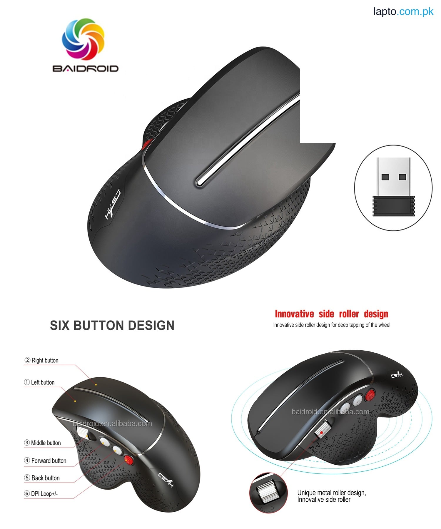 T32 Side Wheel Wireless Mouse 2.4Ghz Vertical Mouse Ergonomic Optical DPI 6 Buttons Mouse