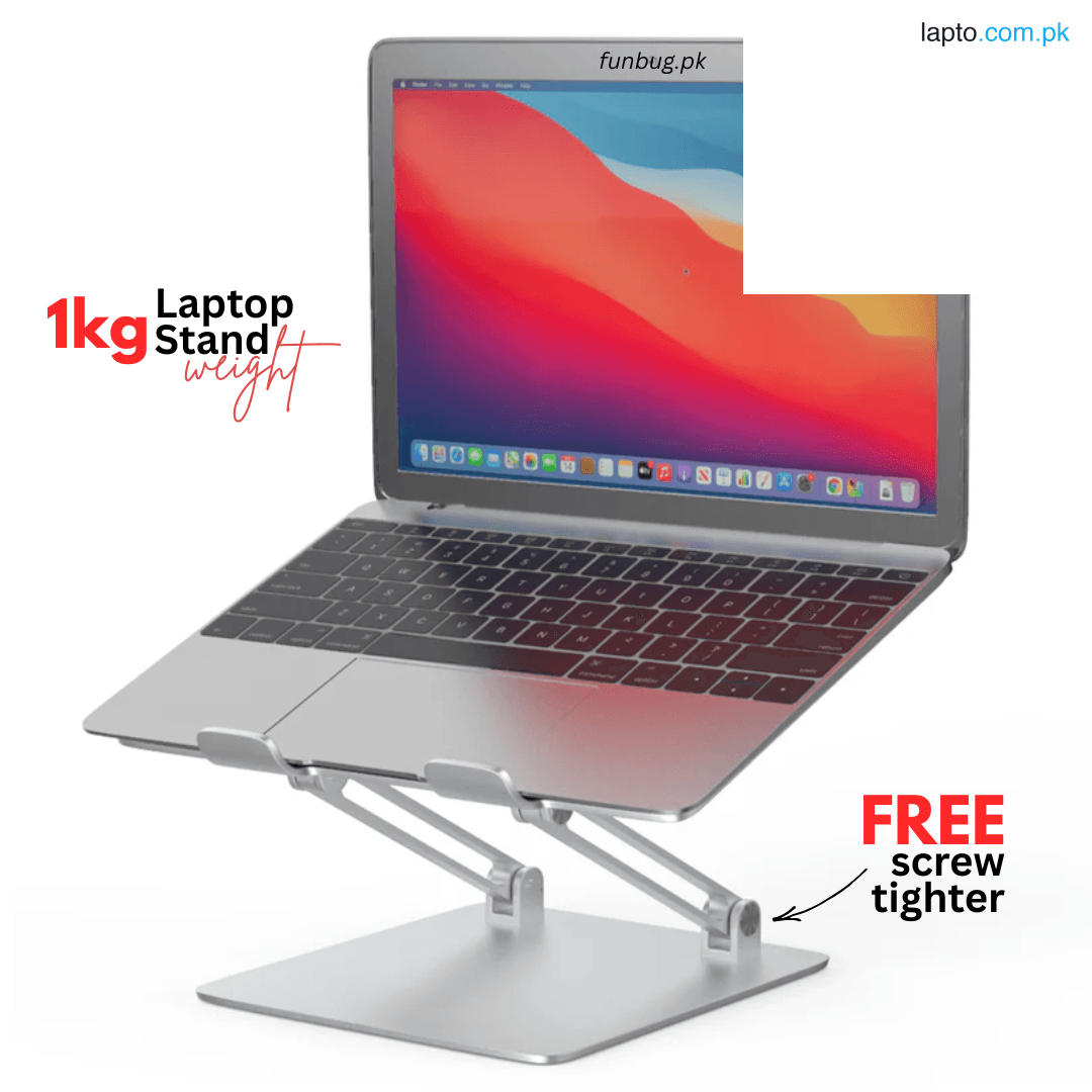 ć1KGć Metal Laptop Stand Aluminium ~ Portable Aluminum Alloy Base, Foldable Laptop Metal Stand Cooling Pad with Adjustable Height & Anti Slip Rubber Grips ~ Compatible with All Laptops, Macbook, Tablet, Notebook ~ Silver by FunBug