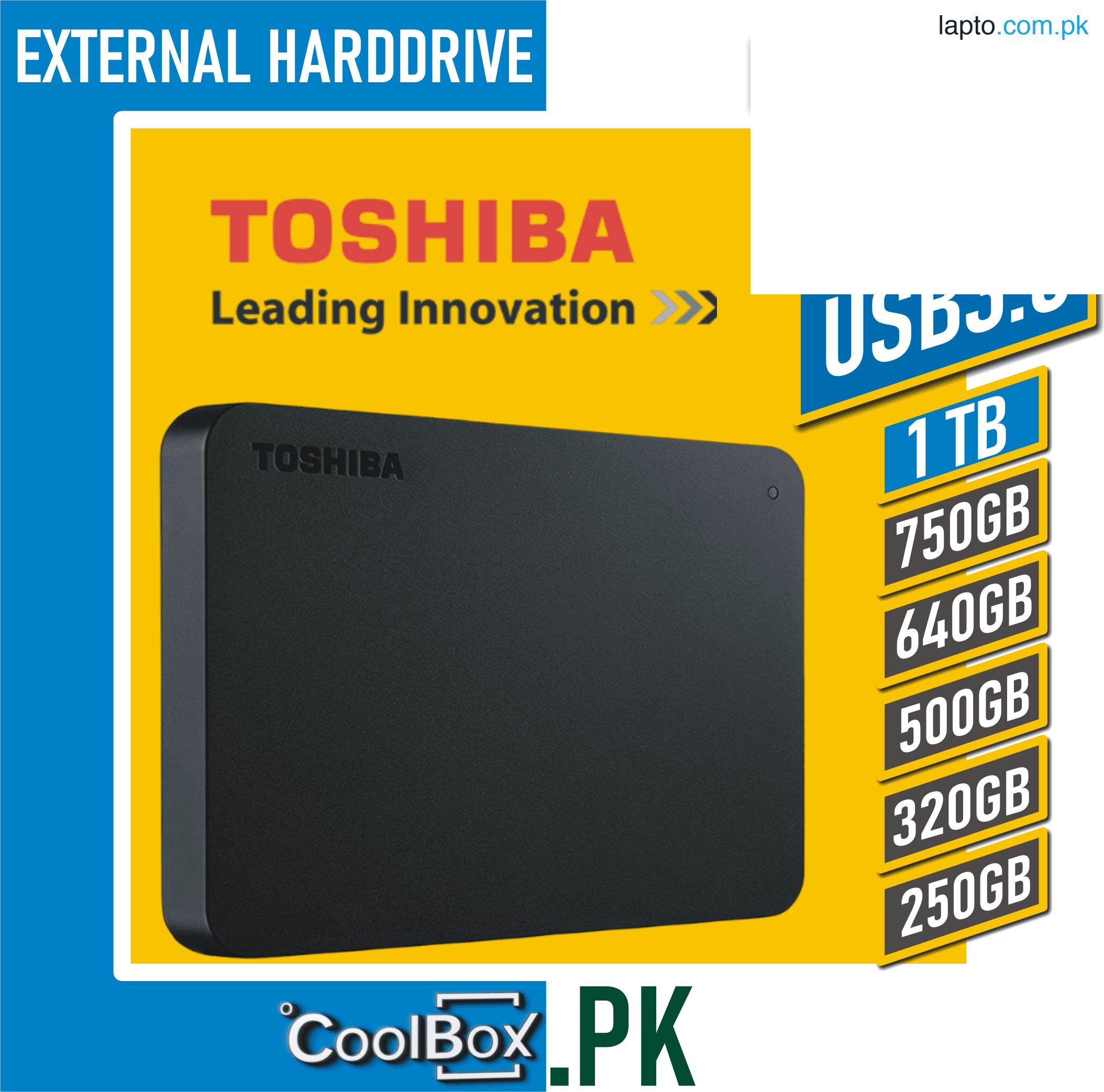 Toshiba USB 3.0 Portable External Hard Drive 1TB 750GB 640GB 500GB 320GB 250GB, Black