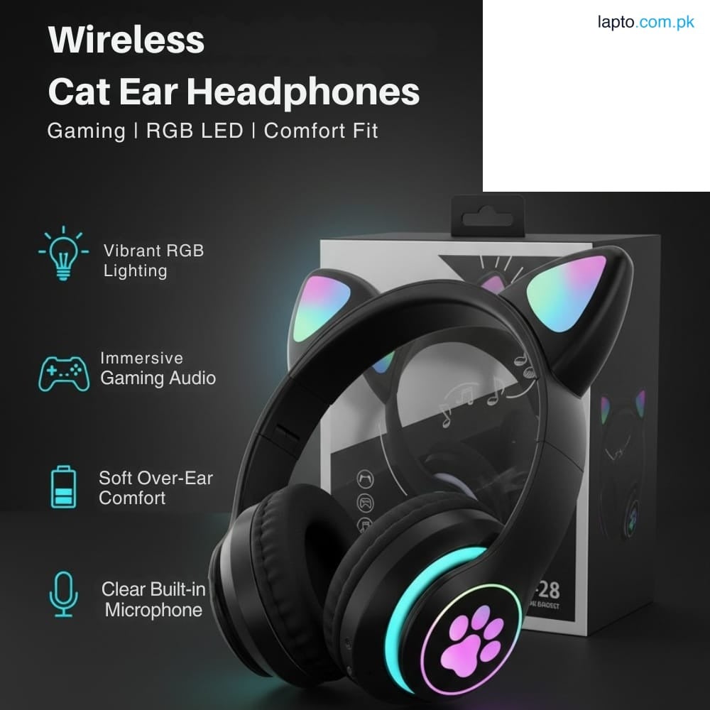 Headphones – Colorful Cat Ear Headphones – Wireless Bluetooth Headset with RGB Lights, Cute Kitty Headphones with Mic, Foldable & Comfortable Over-Ear Headphones for Kids, Girls & Teens – Rechargeable Cat Ear Headphones for Music, Gaming & Online Classes