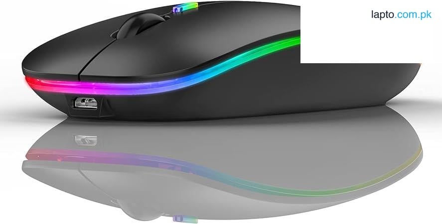 Dual Mode RGB Wireless Mouse – Bluetooth + 2.4GHz Slim Rechargeable Mouse | Silent Click, Ergonomic Design for Laptop & PC