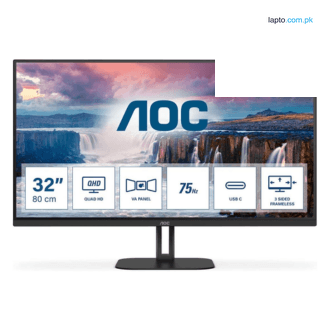 AOC Q32V5CE 32” Frameless LED Monitor — QHD 2K IPS panel, 75Hz refresh, USB-C with 65W Power Delivery