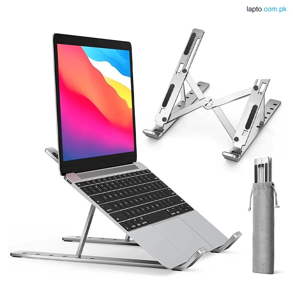 Portable Aluminum Foldable Laptop Metal Stand Adjustable Height Folding Laptop Holder Solid Stand With Anti Slip Rubber Grips - Silver