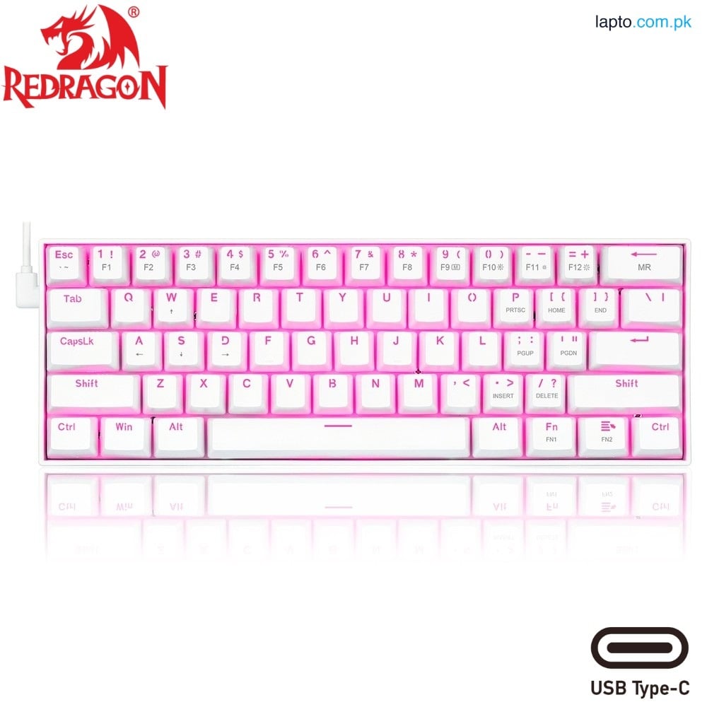 Redragon K630W Wired 60% Gaming Mechanical Keyboard with Pink Backlite and USB type C Cable Brown Switches