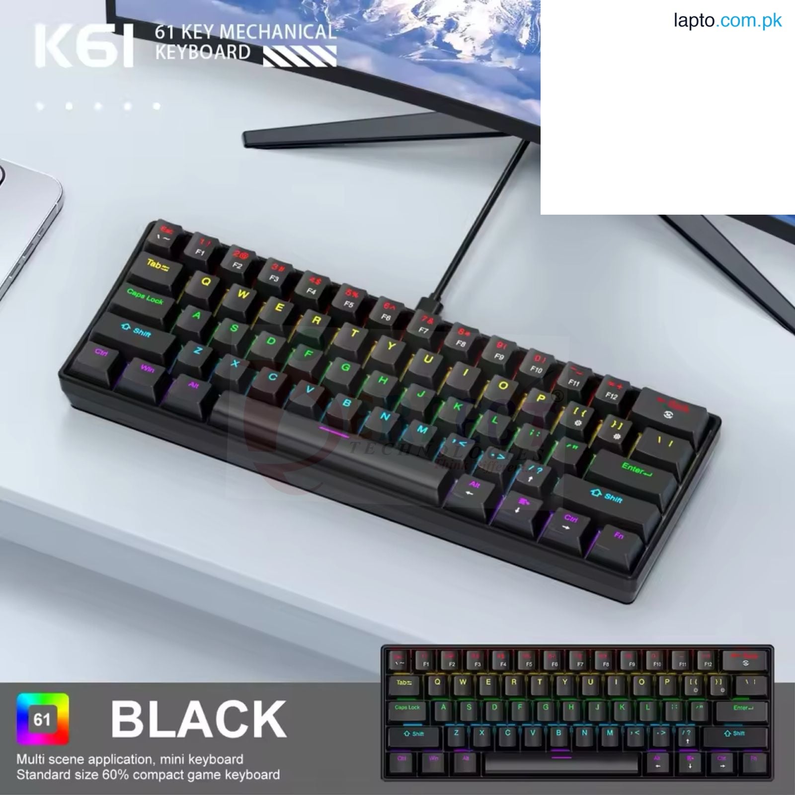 RGB Mechanical Keyboard K61 Detachable Wire, 61 Keys 60% Mechanical Gaming keyboard Blue switch