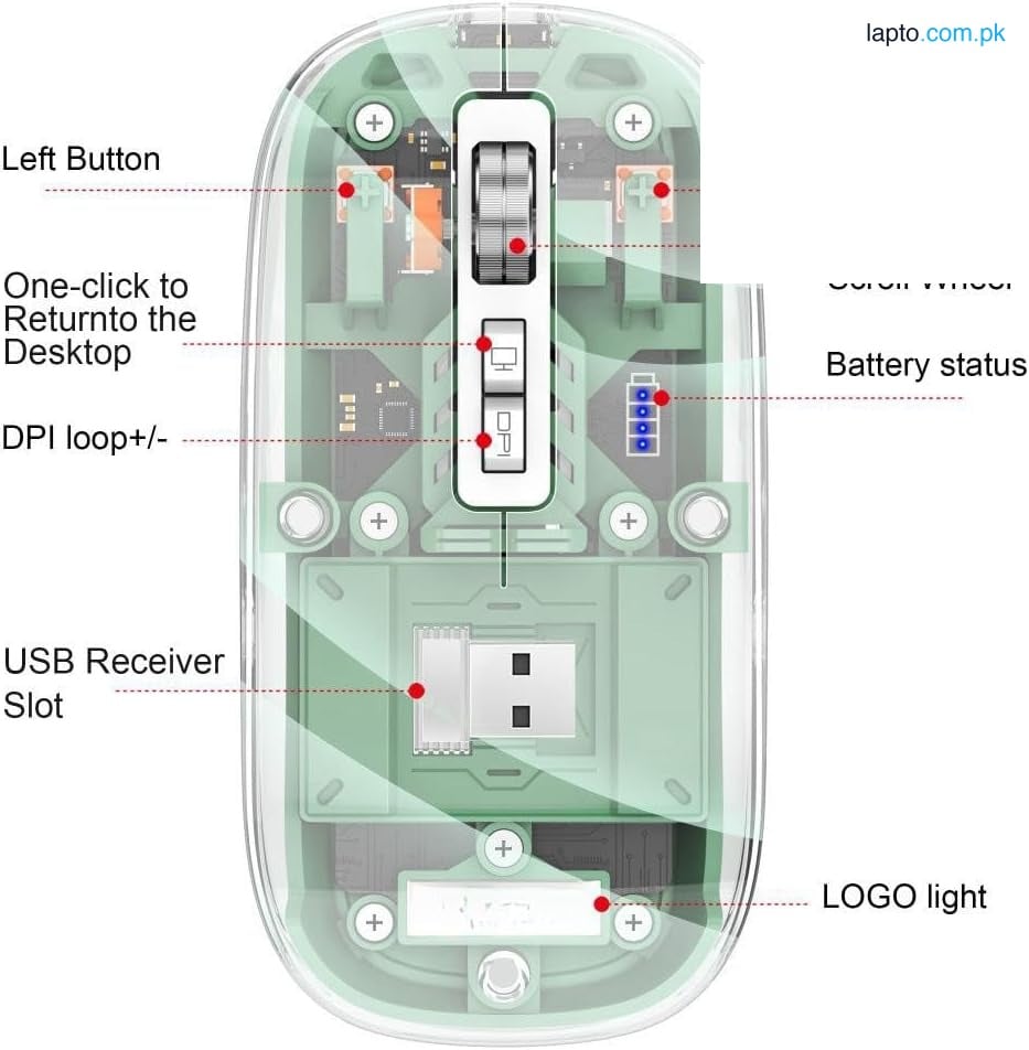 2.4G Wireless Mouse Transparent Mice Bluetooth-Compatible Rechargeable Mouse for PC Lenovo Laptop Desktop Dual-mode Gaming Mouse