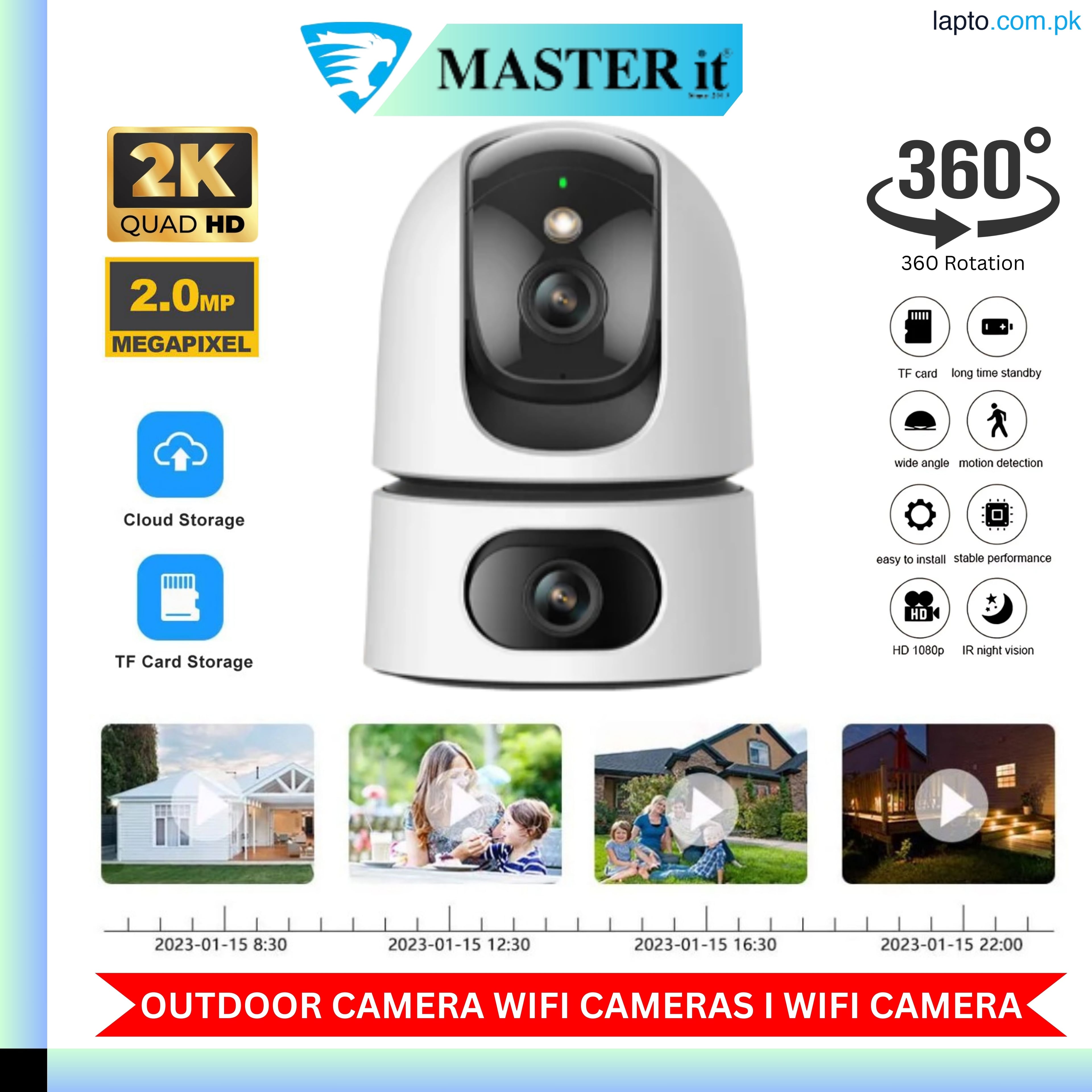 WiFi Camera PTZ Single - Dual Lens - 2MP 1080P 360 Degree Rotation View Outdoor Wireless Security Camera - Smart CCTV Wifi Camera Home Security Camera - Two Way Audio Night Vision Camera And Auto Tracking Camera Motion Alerts