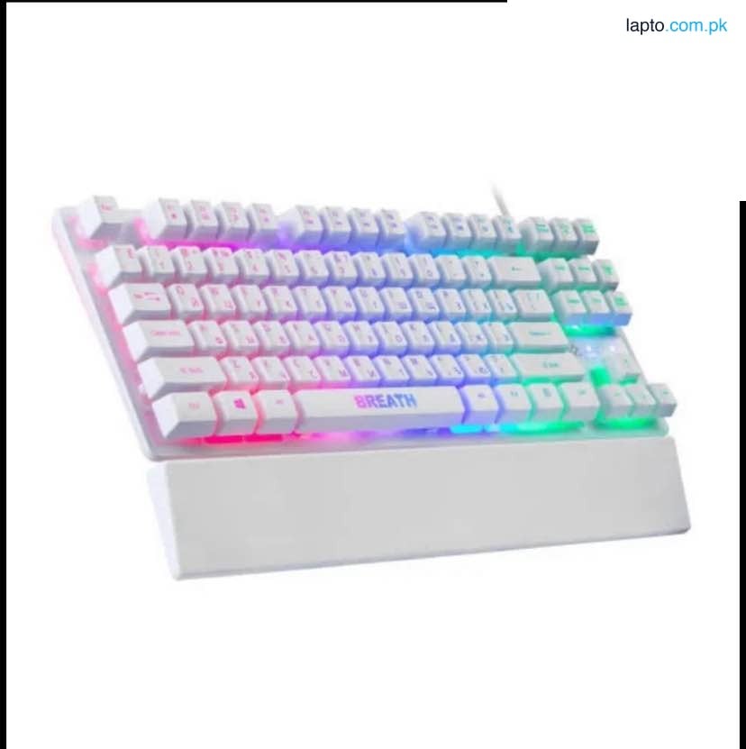 DEFENDER braeth GK 184 RGB Gmaing keyboard Semi Mechanical Feeling RGB Gaming Keyboards and Cool LED gaming Backlight for PC Gaming Typing, Laptop keyboard 87 keys wrist rest for enhanced comfort while gaming and working. (white)