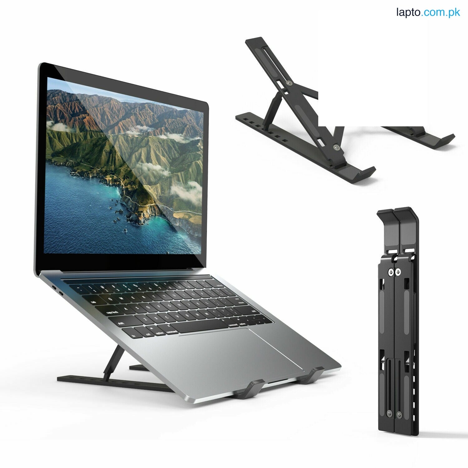 FunBug Alloy Aluminum Adjustable Laptop Stand with Hollow Colling Design, Anti-Slip, 6-Level Height & Angle, Fits 11-17 inch Laptops, MacBook, Tablets - Black & Silver