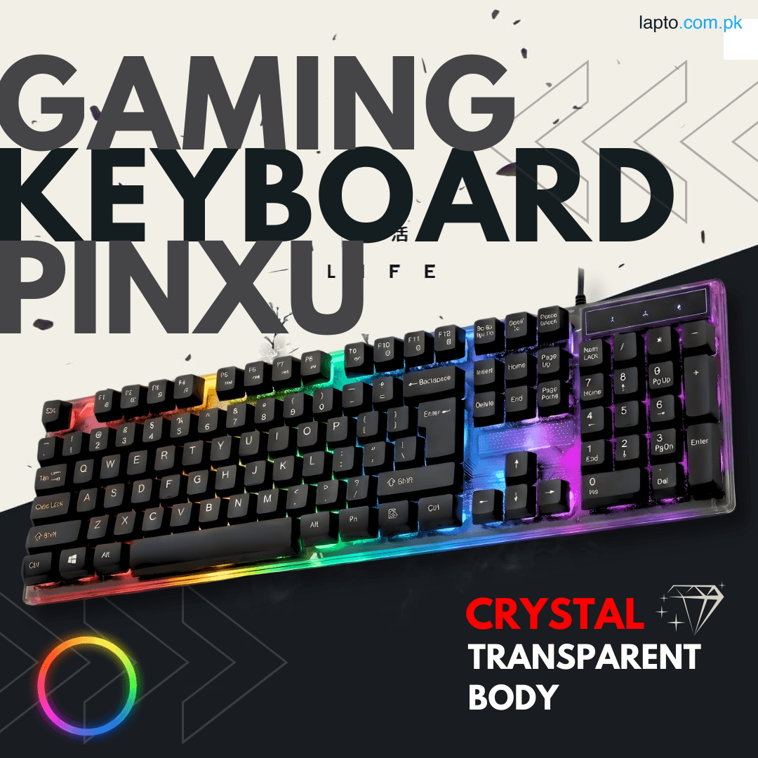 Crystal Clear RGB Light-Up Gaming Keyboard | Transparent Frame Design | Rainbow LED Mechanical Feel 104 Keys for Smooth Gaming | Wired Backlit Keyboard for PC, Laptop, Desktop & Office Use | Stylish Modern Full-Size RGB Keyboard for Gamers