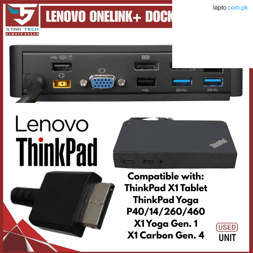 Lenovo ThinkPad OneLink+ Dock DU9047S1 for ThinkPad X1 Tablet, ThinkPad Yoga P40/14/260/460, X1 Yoga, X1 Carbon 4 Gen (with 90W Power Supply)(Branded Used)