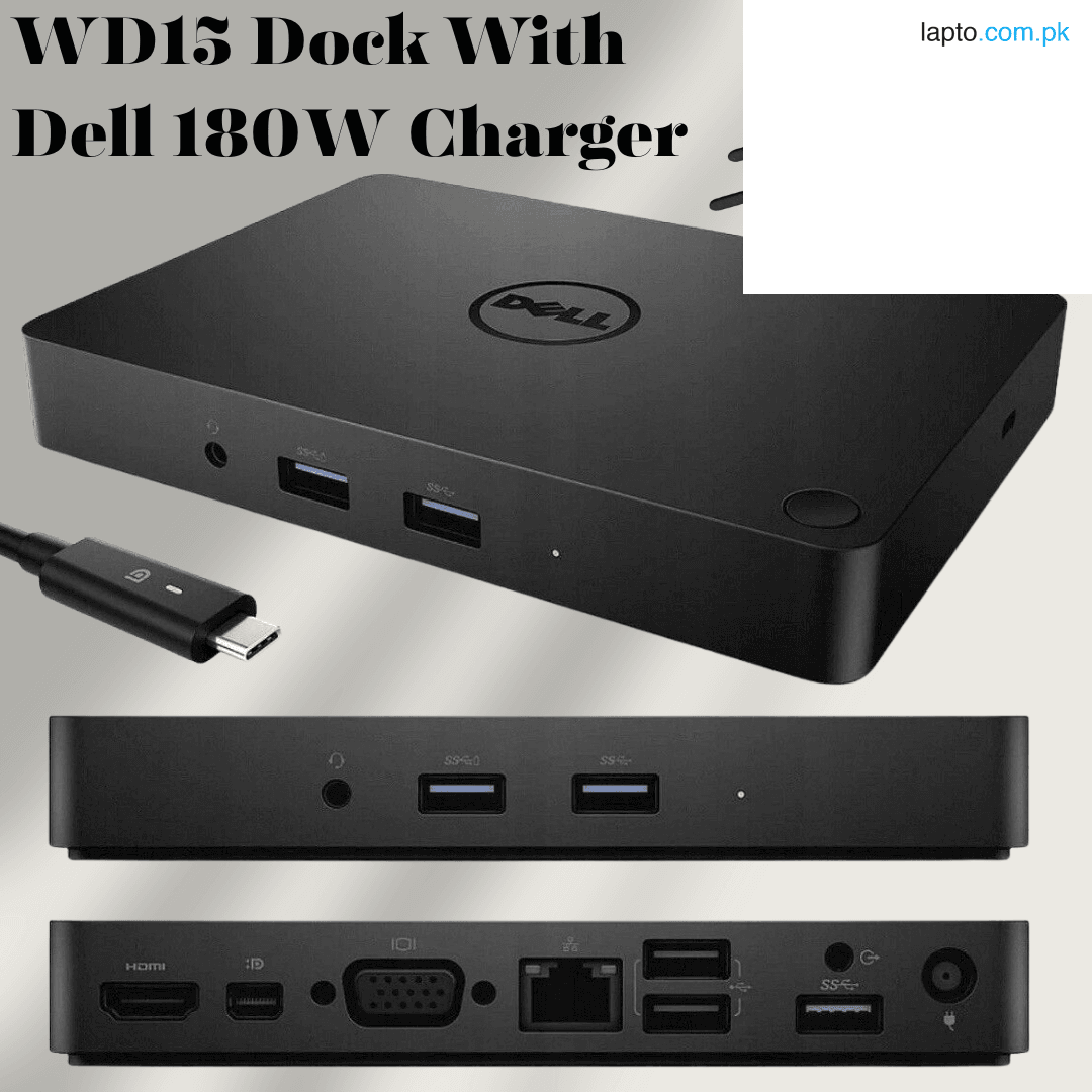 Dell WD15 Monitor Dock 4K with 180W Adapter, USB-C, (450-AEUO, 7FJ4J, 4W2HW),Black,Dual Display