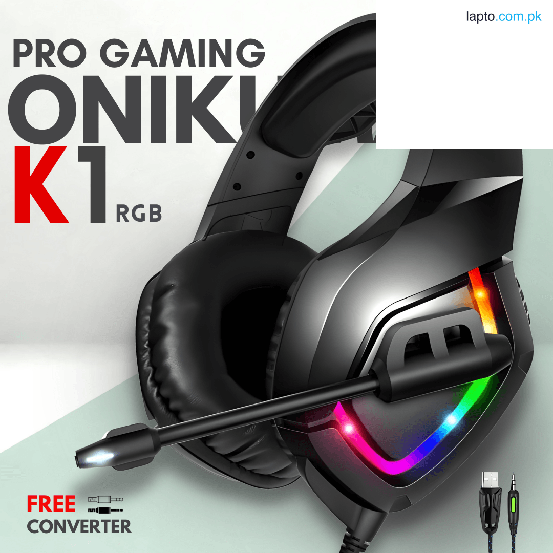 RGB Gaming Headset with Noise Cancelling Microphone & FREE Converter | 3D Surround Sound Bass Over-Ear Wired Headphones with 50mm Drivers, LED Lights & Soft Earpads for PC, PS4, PS5, Xbox, Laptop & Mobile Gaming