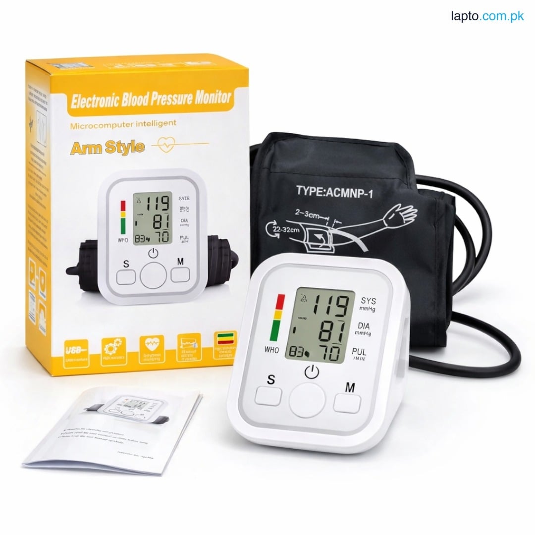 Digital Blood Pressure Monitor Upper Arm Automatic BP Machine with Large LCD Display, Voice Function, USB Rechargeable & Memory – Home Use for Adults & Seniors