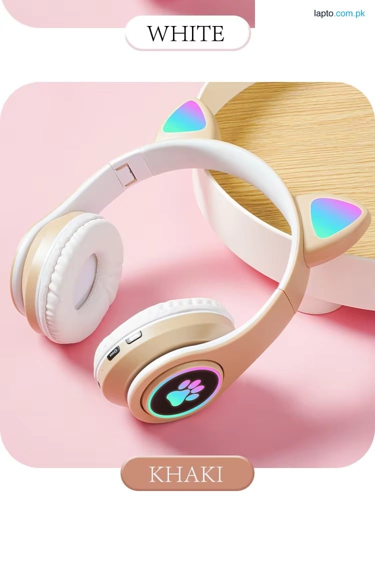 Cat Style Wireless Bluetooth Headphones For Music, Gaming & Online Classes, Bluetooth Headset Cat Ear RGB Lightning Wireless Headphones For Game Lovers Kids, Girls & Teens