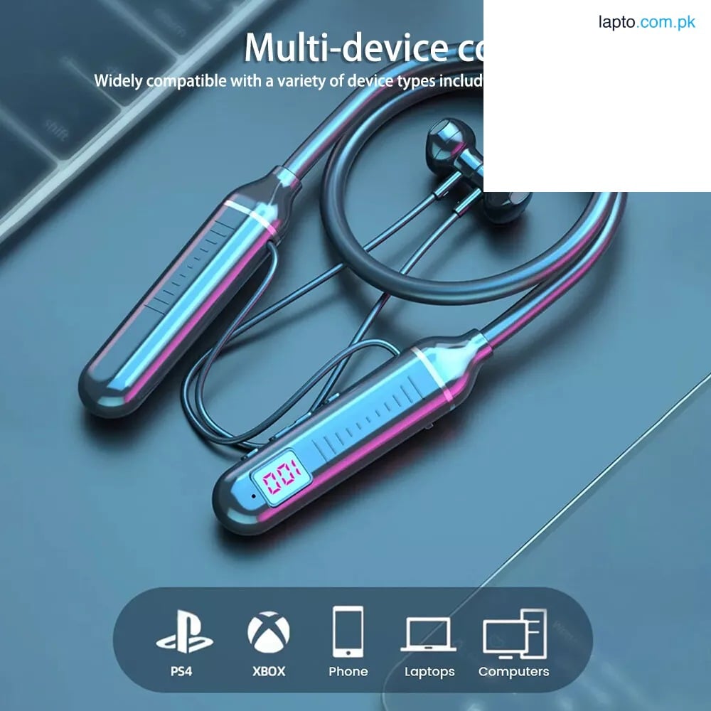 Bluetooth Neckband with LED Display – Wireless Earphones with Mic, Battery Indicator, Deep Bass, Magnetic Buds – For Android, iPhone, Gaming, Gym & Daily Use