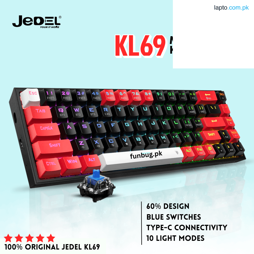 ă60% Mechanical Blue/Red Switches Gaming Keyboardă Compact Wired Gaming Keyboard with RGB Backlight ~ Type C Interface, 10 Rainbow Lighting Modes, Anti-Ghosting, USB Key Board for PC Gaming, Typing, Mobile Pubg, Laptop, Free Fire ~ Jedel KL69 By FunBug