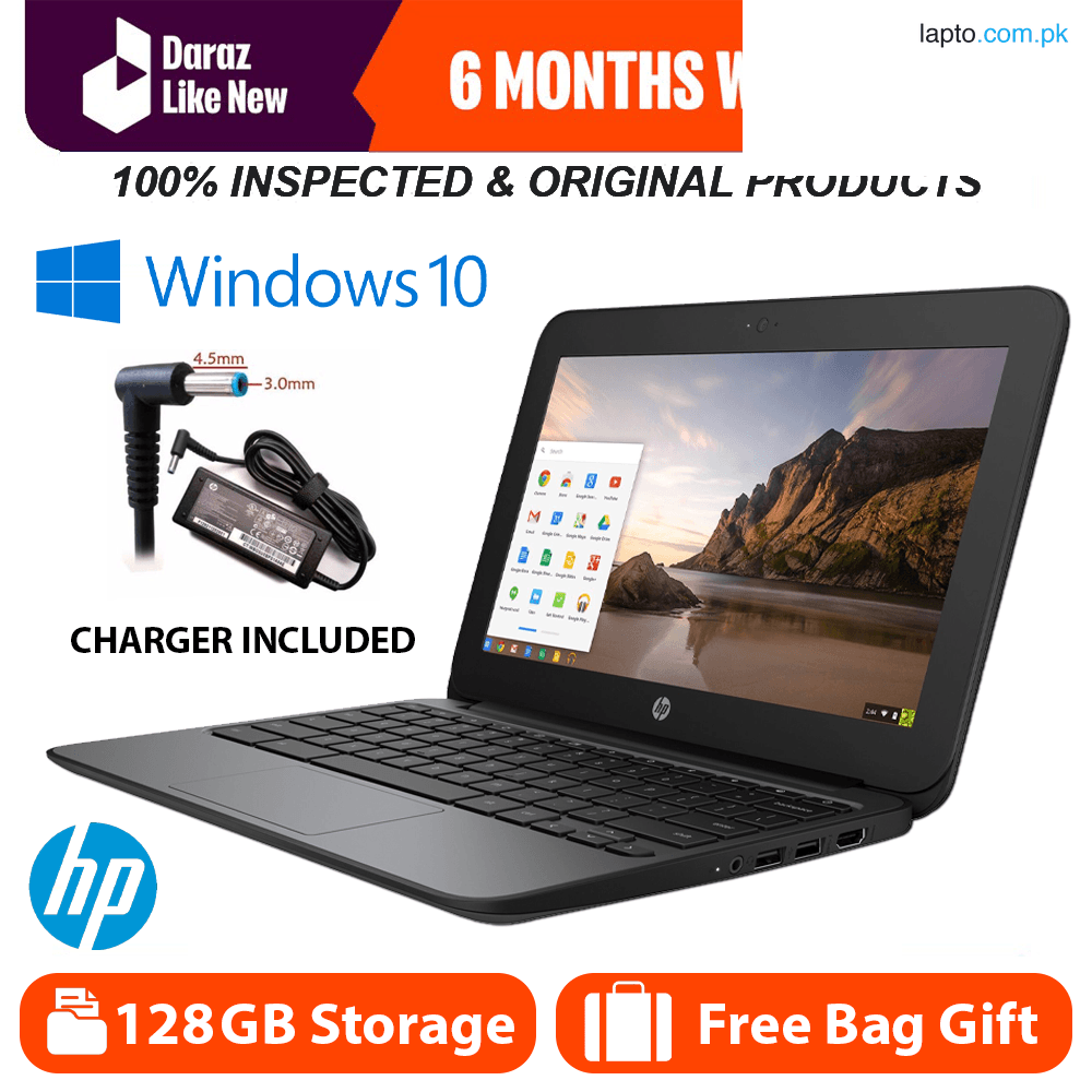 HP ORIGINAL Chromebook 128GB Storage 4GB Ram Most Demanded 5th Generation Laptop Chromebook With Charger & free Laptop Bag Gift Windows 10 Pre Installed Best for Online Work 6+ Hours Battery Timing Slim Easy to Carry Wifi & Bluetooth Supported