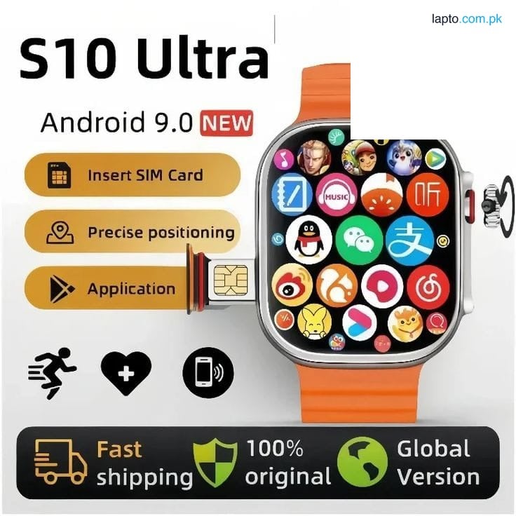 4G ultra smart watch social media app working PTA approved 2025 new arrival [4G LTE SIM] 5g+ Ultra Android 32GB+256GB Play Store GPS WiFi Bluetooth Health Monitoring Phone Call Smart Android Watch