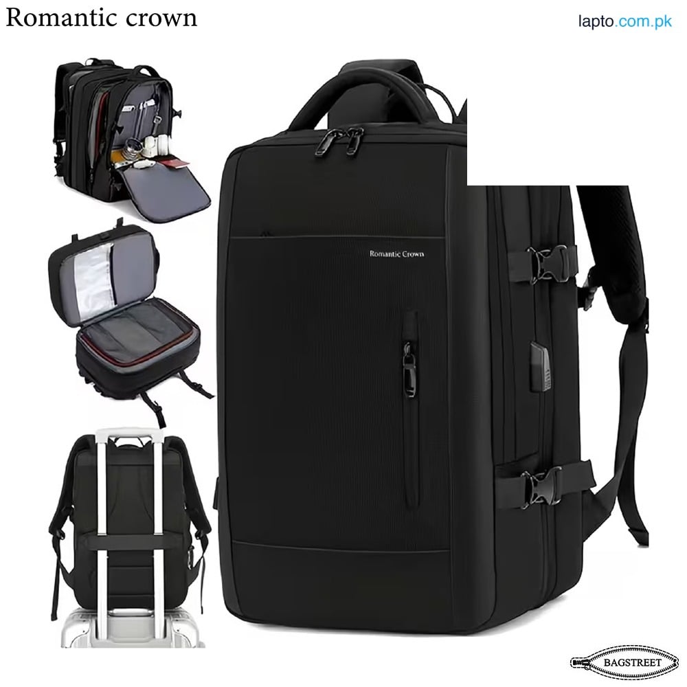 Romantic Crown 17.3" Laptop Backpack for Men and Women Expandable 45L Travel & Business Bag | Waterproof, USB Charging & Anti-Theft | Large Capacity Hiking & Commuting Rucksack