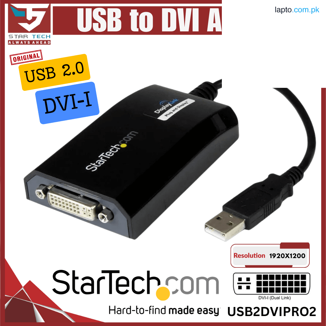 Original StarTech USB2DVIPRO2, USB to DVI Adapter, External USB Video Graphics Card for PC and MAC 1920x1200, USB to DVI Adapter - 1920x1200 ( Branded Used )