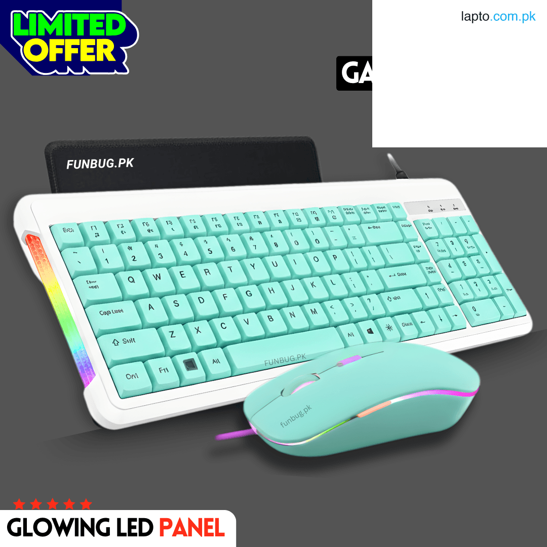 FunBug J209 Gaming Keyboard and Mouse Combo with RGB Side LED Panel - Mechanical Feeling Wired Keyboard & 2400 DPI Mouse with FREE Mouse Pad for Pubg Mobile, Laptop, PC Computer - 3 in 1 Gaming Bundle - Black, White, Green