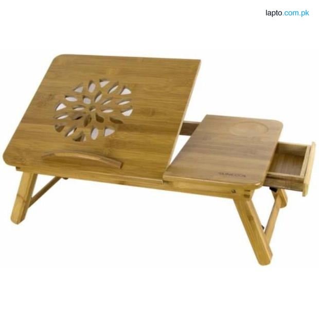 Bamboo Wooden Serving with Drawer, Large Cooling Fan Laptop Desk