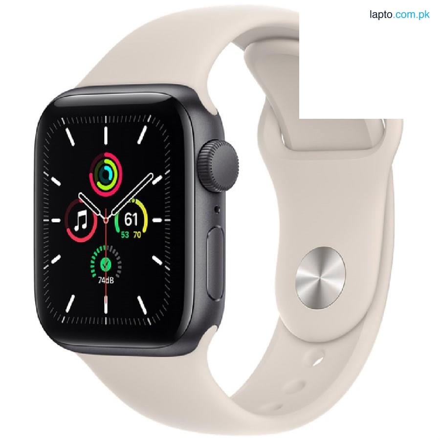 Apple Watch SE Aluminum Case Space Gray with Starlight & Black Sport Band GPS-44mm
