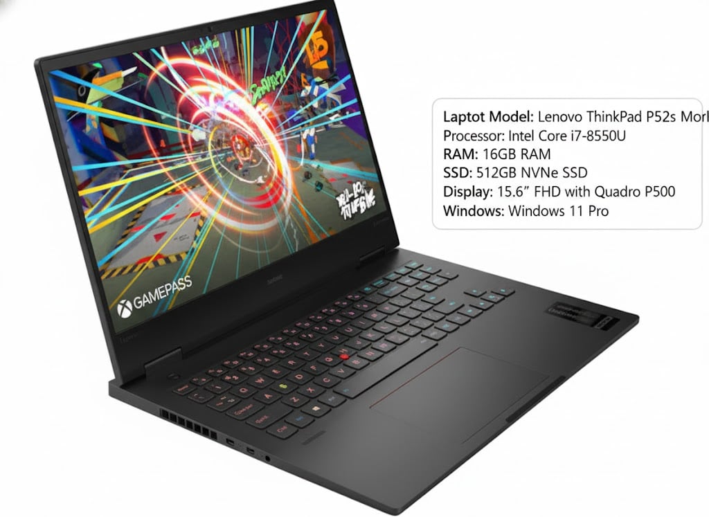 Laptop Lenovo ThinkPad P52s Mobile Workstation | Intel Core i7‑8550U | 16 GB RAM | 512 GB NVMe SSD | 15.6″ FHD with Quadro P500 | Backlit KB & Fingerprint | Windows 11 Pro
