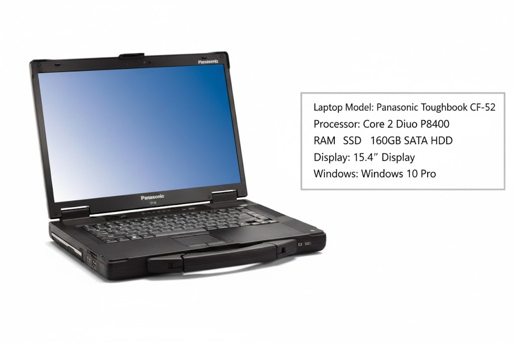 Laptop Panasonic Toughbook CF‑52 | Core 2 Duo P8400 | 2 GB RAM | 160 GB SATA HDD | 15.4″ Display | Windows 10 Pro