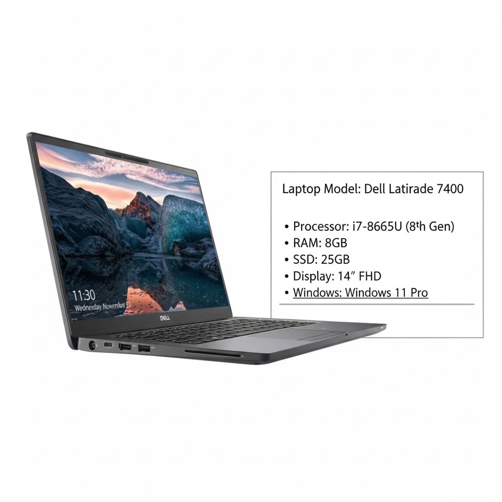 Laptop Dell Latitude 7400 – i7-8665U (8th Gen) | 8 GB RAM | 256 GB SSD | 14" FHD Display | Windows 11 Pro