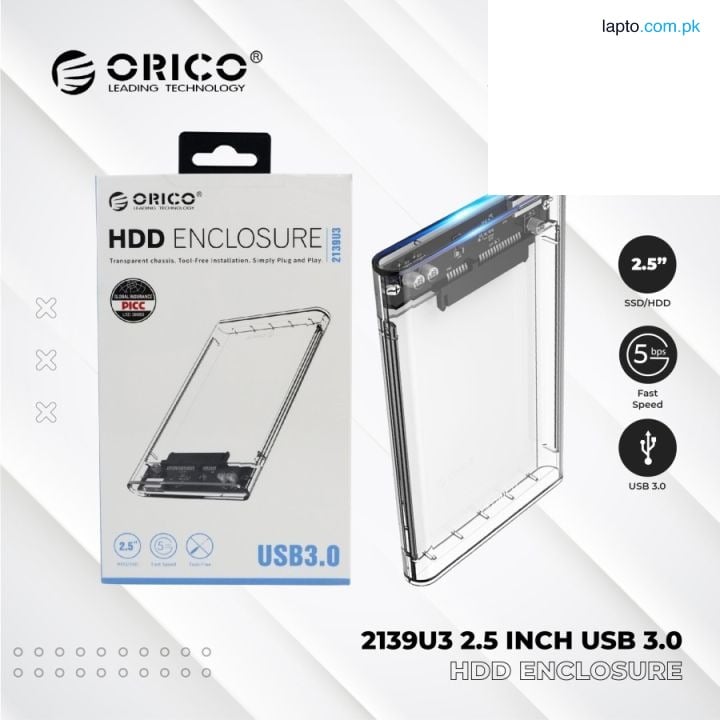 ORICO HDD/SSD Case 2.5" Inch Transparent SATA to USB 3.0 Plus, Storage Caddy For External Portable Laptop Hard Drive Kit Enclosure, 5 Gbps High Speed Super Fast Data Transfer - PC, Mobile OTG Supported
