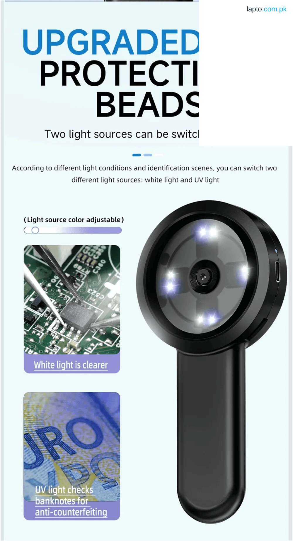 Digital Magnifier with 2.0 Inch IPS Screen 100X Magnifying Glass with Light Magnifier for Reading 4 LED light White HM020