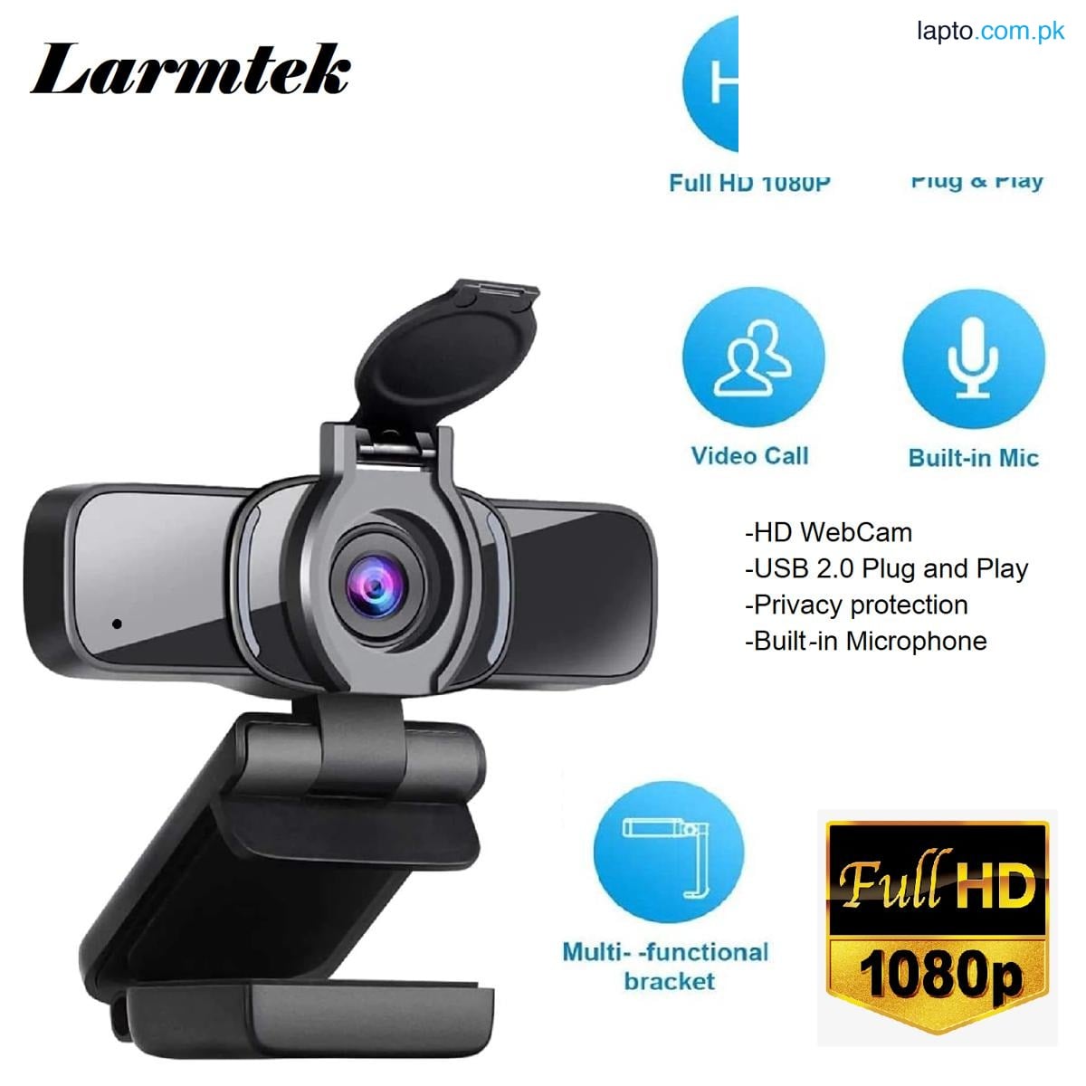 Larmtek 1080P Webcam, USB Webcam, HD Computer Camera for Skype, FaceTime, Hangouts, PC/Mac/Laptop/MacBook/Tablet with Built-in Mic and Privacy Cover, W3,US