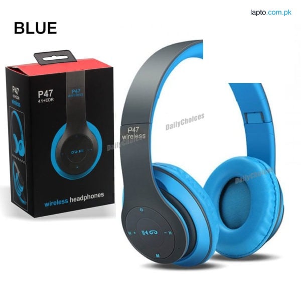 P47 Bluetooth Foldable Headset with Microphone Support FM Radio TF for PC TV Smart Phones & Tablets Etc