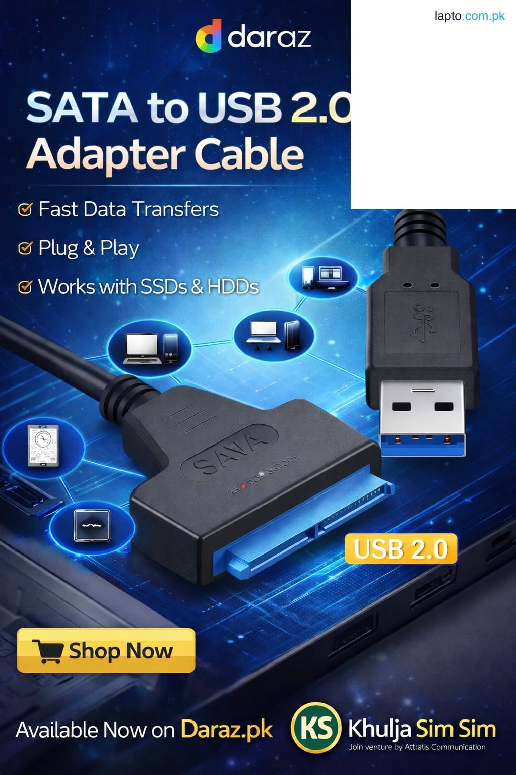 SATA to USB 2.0 Cable for 2.5 Inch External HDD SSD Hard Drive