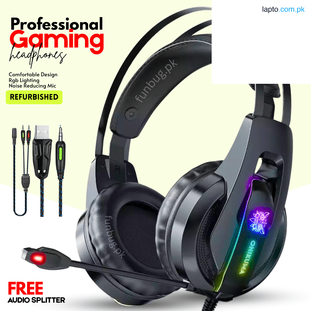 100% Original Branded Gaming Headset RGB with Noise Reducing Microphone ~ Over the Ear Gaming Headphones with Stereo Sound for Pubg Mobile PC Laptop Computer PlayStation4 Xbox PS4 PS5 Nintendo Switch, iOS & Android ~ 3.5mm Wired Headphone Bass ~ By FunBug