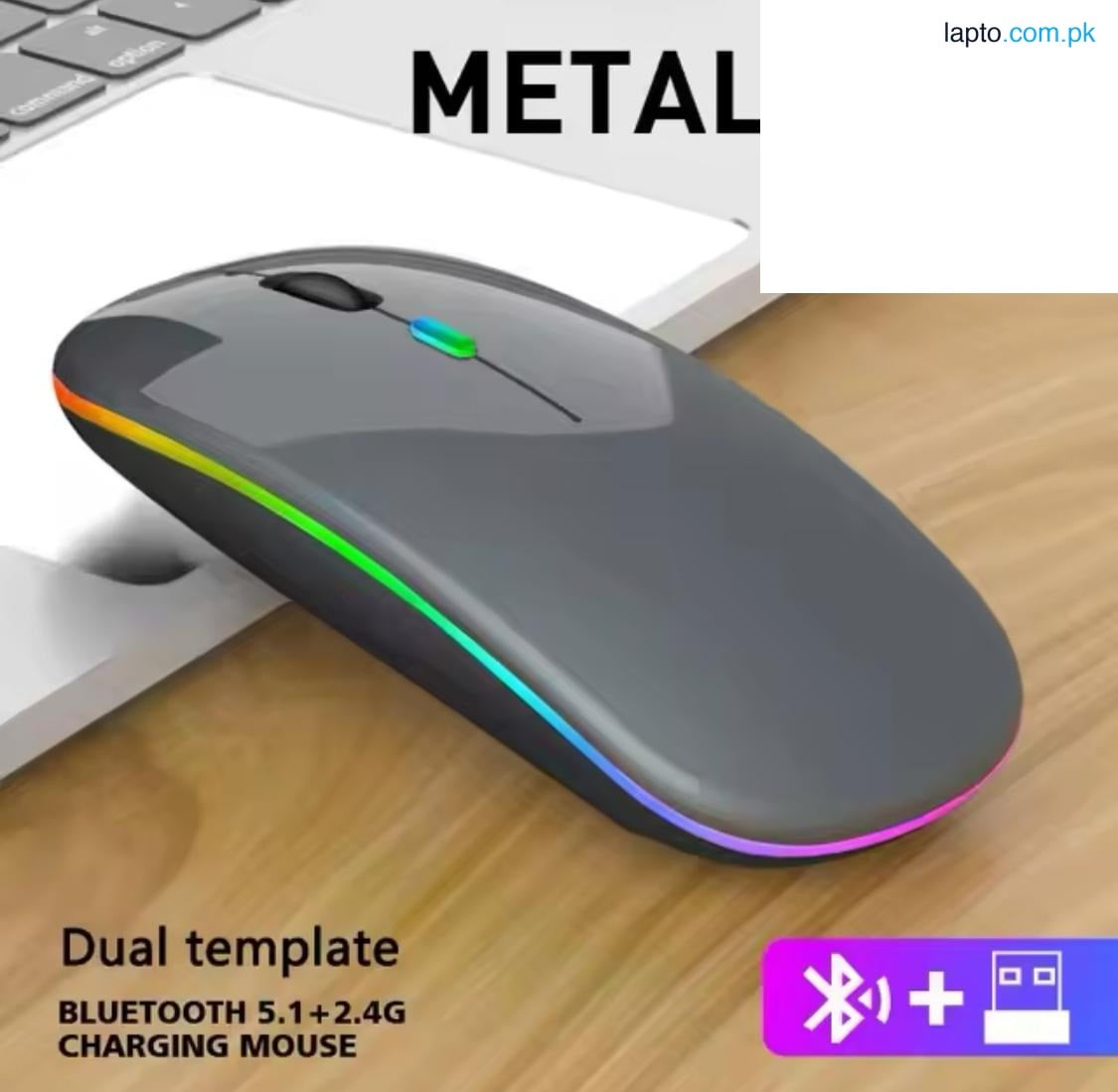 ENRG Ultra Slim Dual Mode 5.1 Bluetooth mouse Rechargeable Battery Gaming RGB USB Wireless Optical Mouse With Silent Clicks Black 2.4G Backlit Mice - Plug and Play