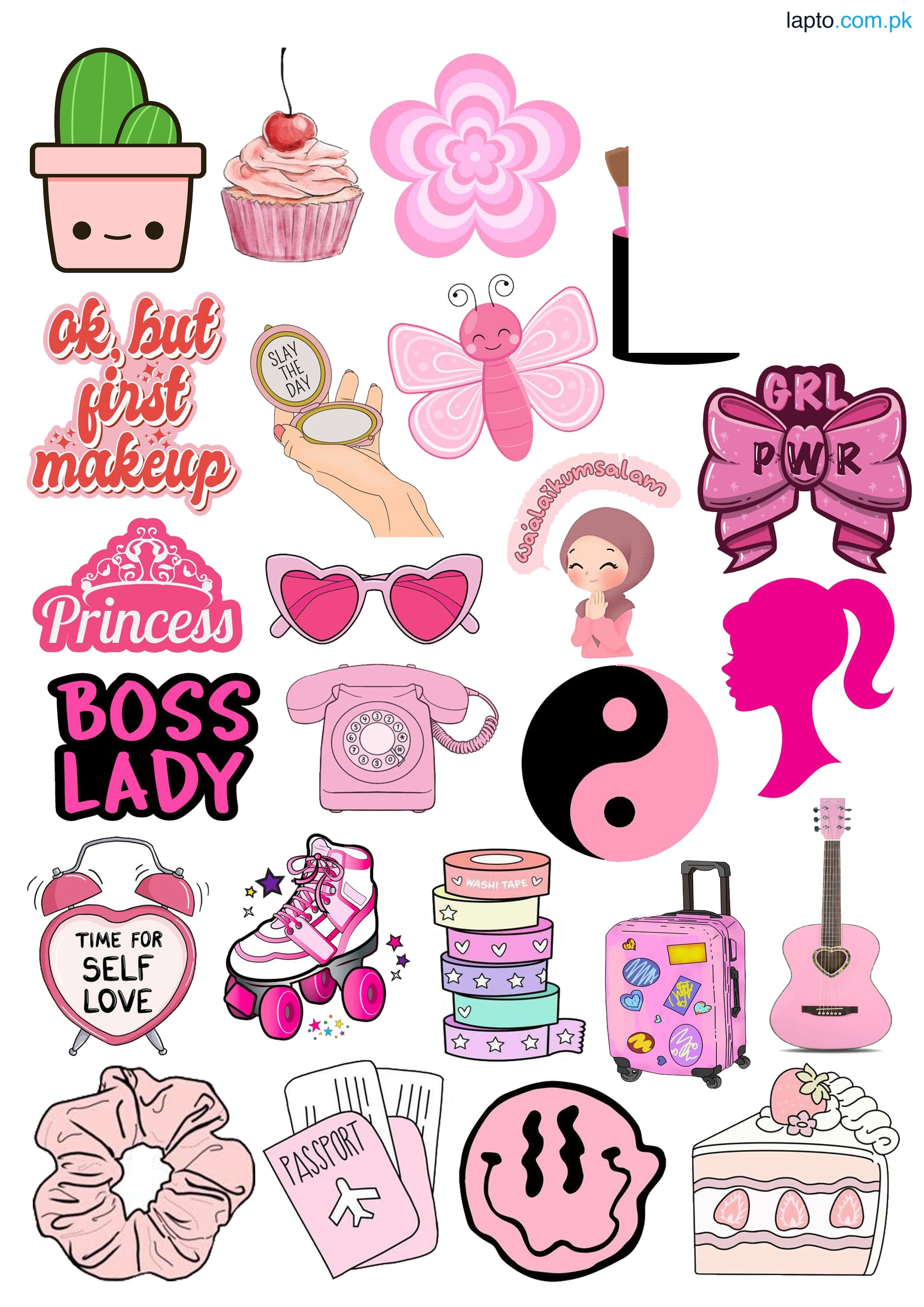 Pack of 25 Pink Stickers for Girls Sticker For Girls Stickers - Pink Sticker For Laptop & Mobile Sticker size 2 Inch x 2 Inch Each Sticker Size