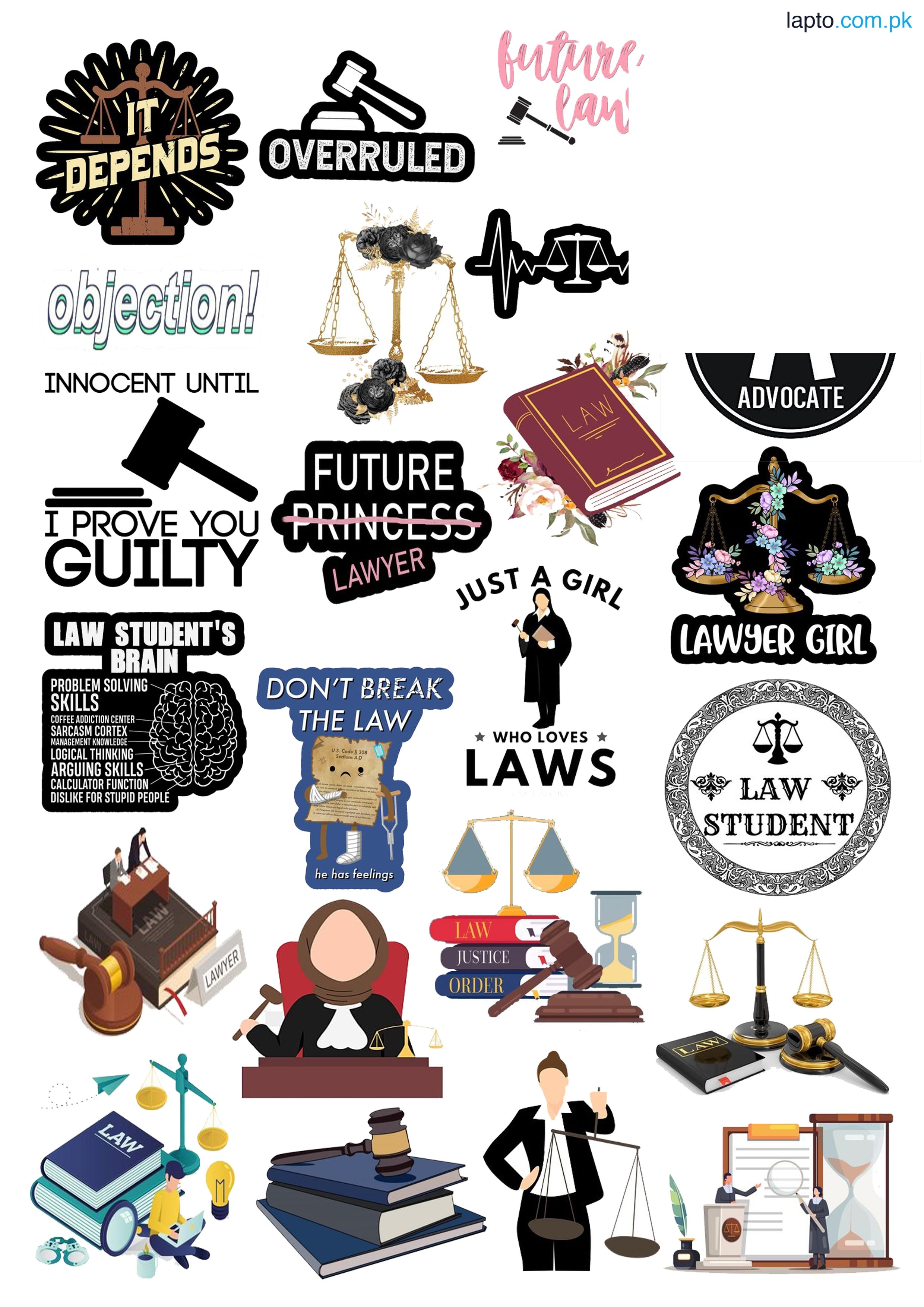 Pack of 24 Lawyer Stickers for Girls Sticker For Boys-Advocate Sticker Pink Sticker For Laptop & Mobile Sticker size 4 cm Law Sticker