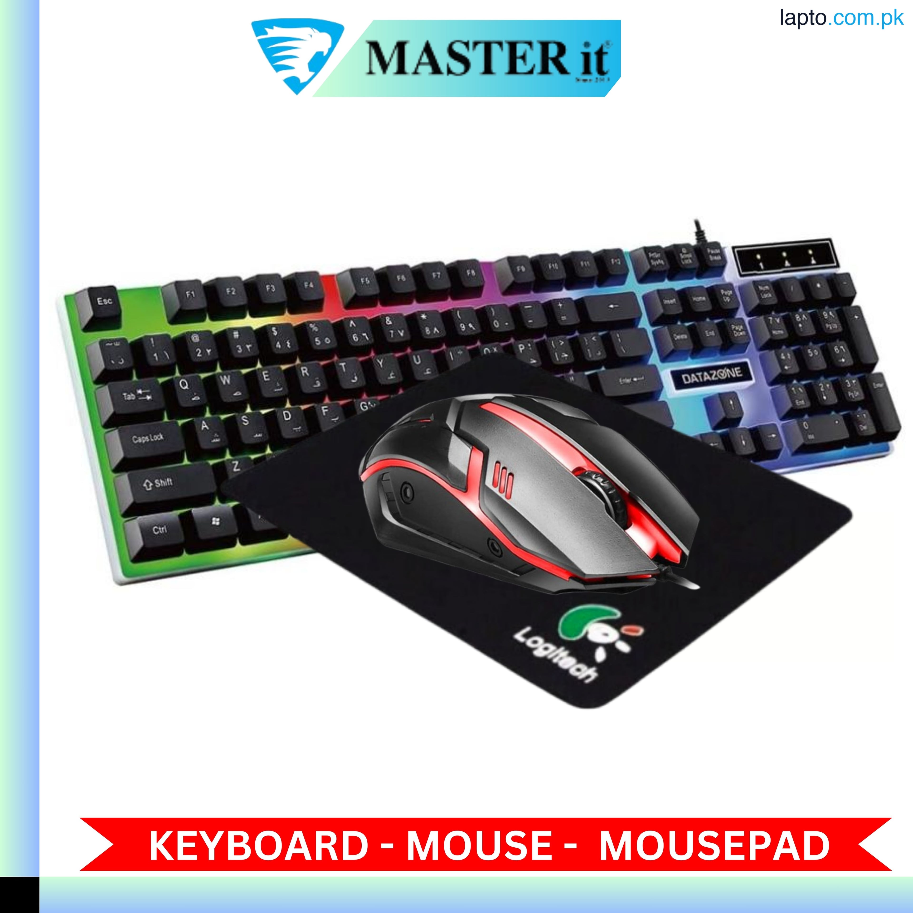 RGB Gaming Keyboard & Mouse Combo - 7 Colour Wired RGB Mouse and Keyboard Set - USB Wired Pack For PC & Laptop - Black & White