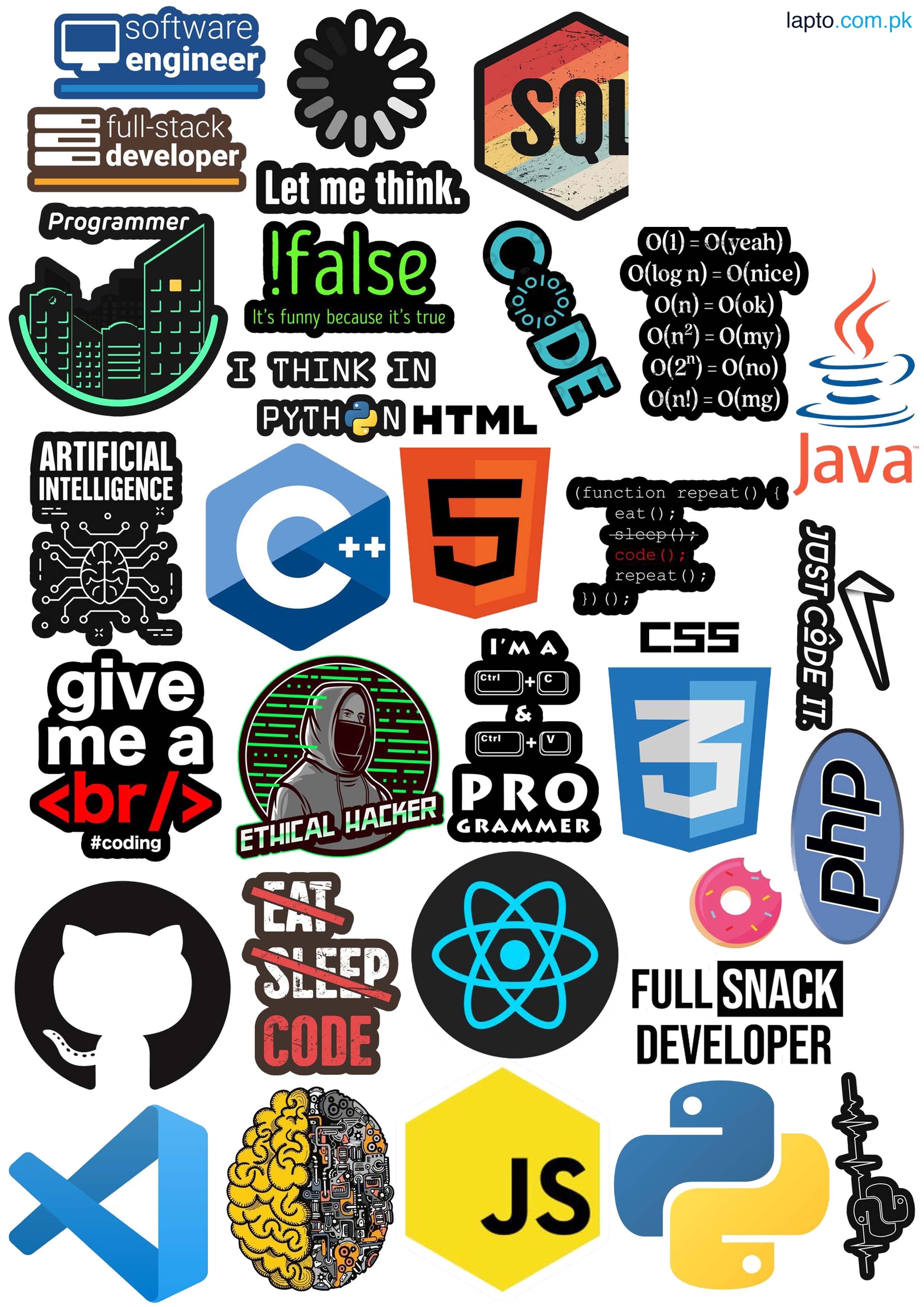 Programming Stickers for Boys- Engineer Stickers for Girls - stickers For Boys - Pack of 30 Student Stickers - Size 4 CM Each Sticker For Laptop ,& Mobile