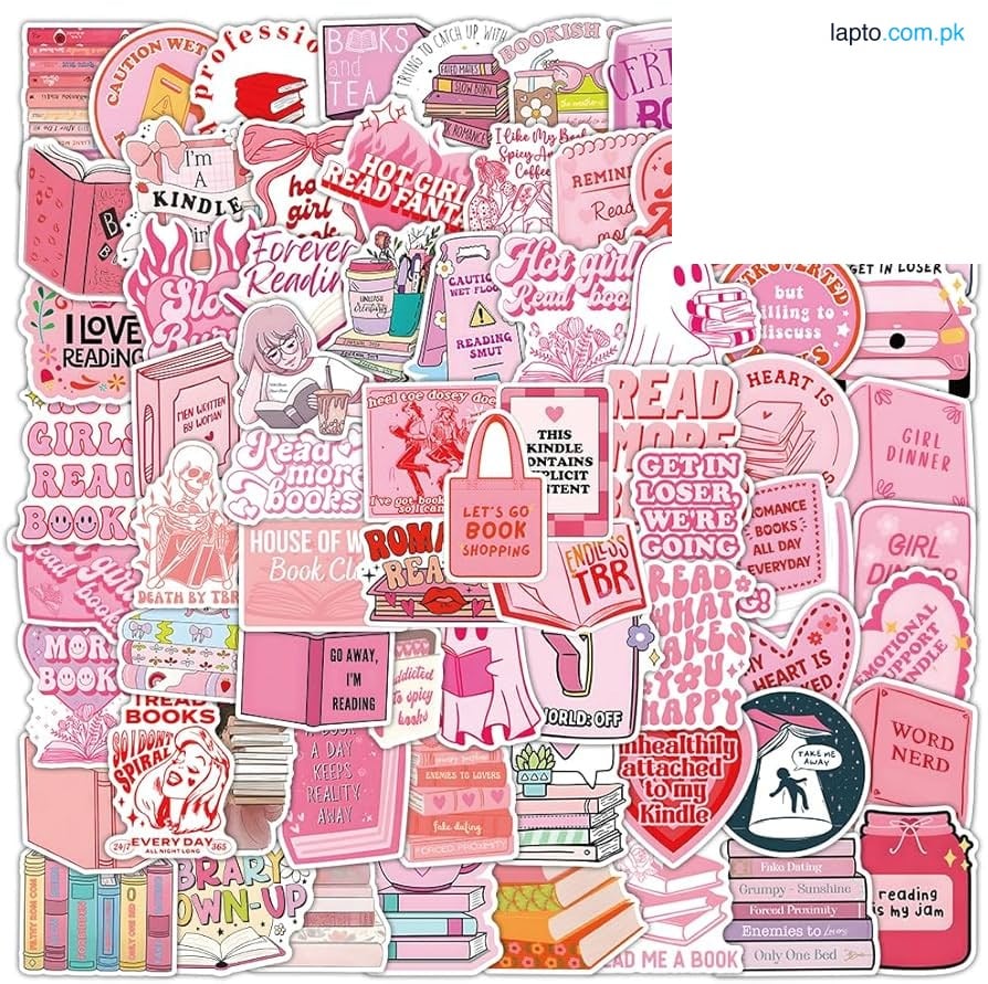 Mix Pink bookish reading stickers Pack of 20, for laptop, waterbottles, etc