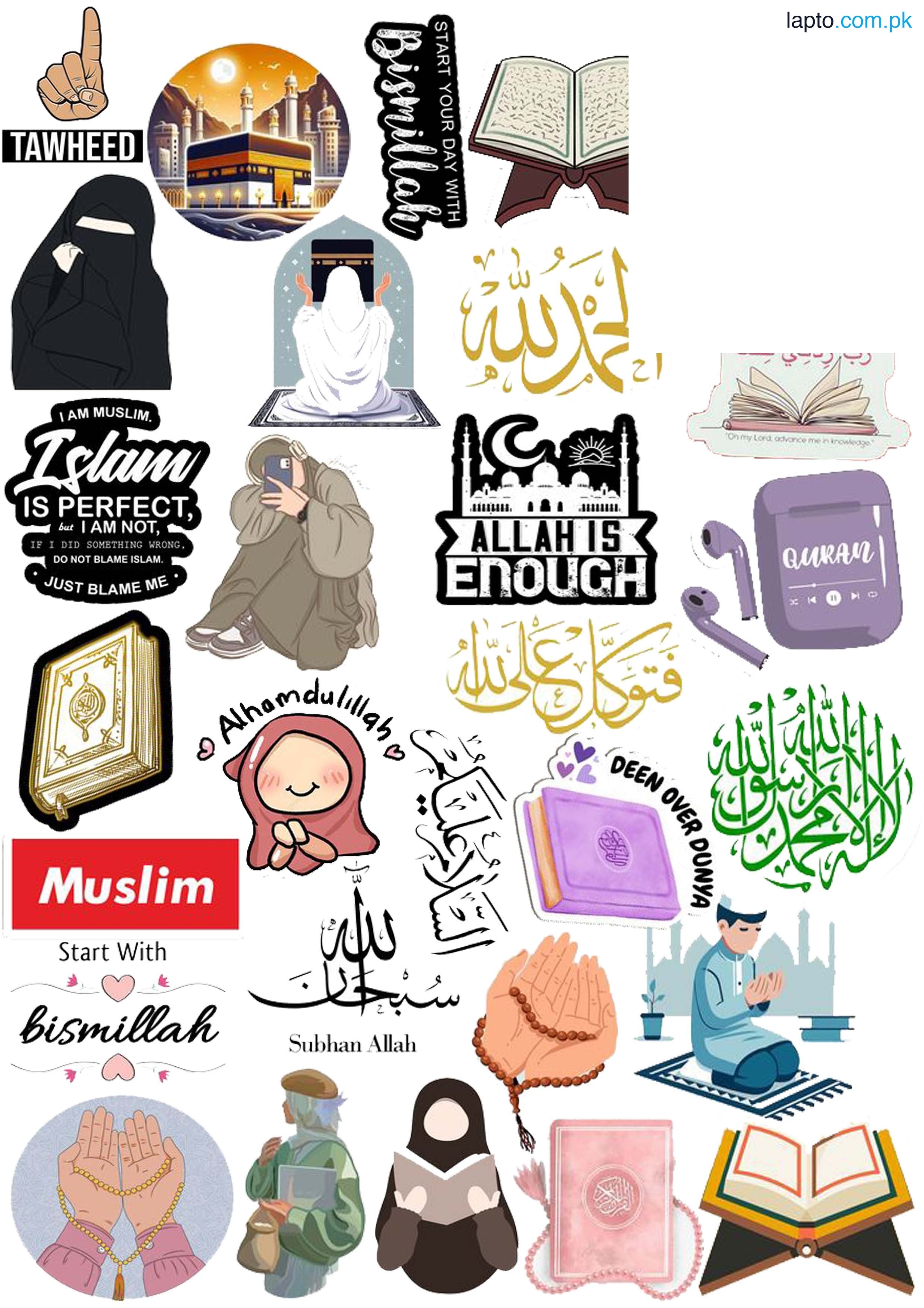 Islamic Stickers for Girls - Islamic Hijab Stickers for Girls - Sticker For boys stickers Pack of 30 Size 4 CM Each Sticker For Laptop ,& Mobile
