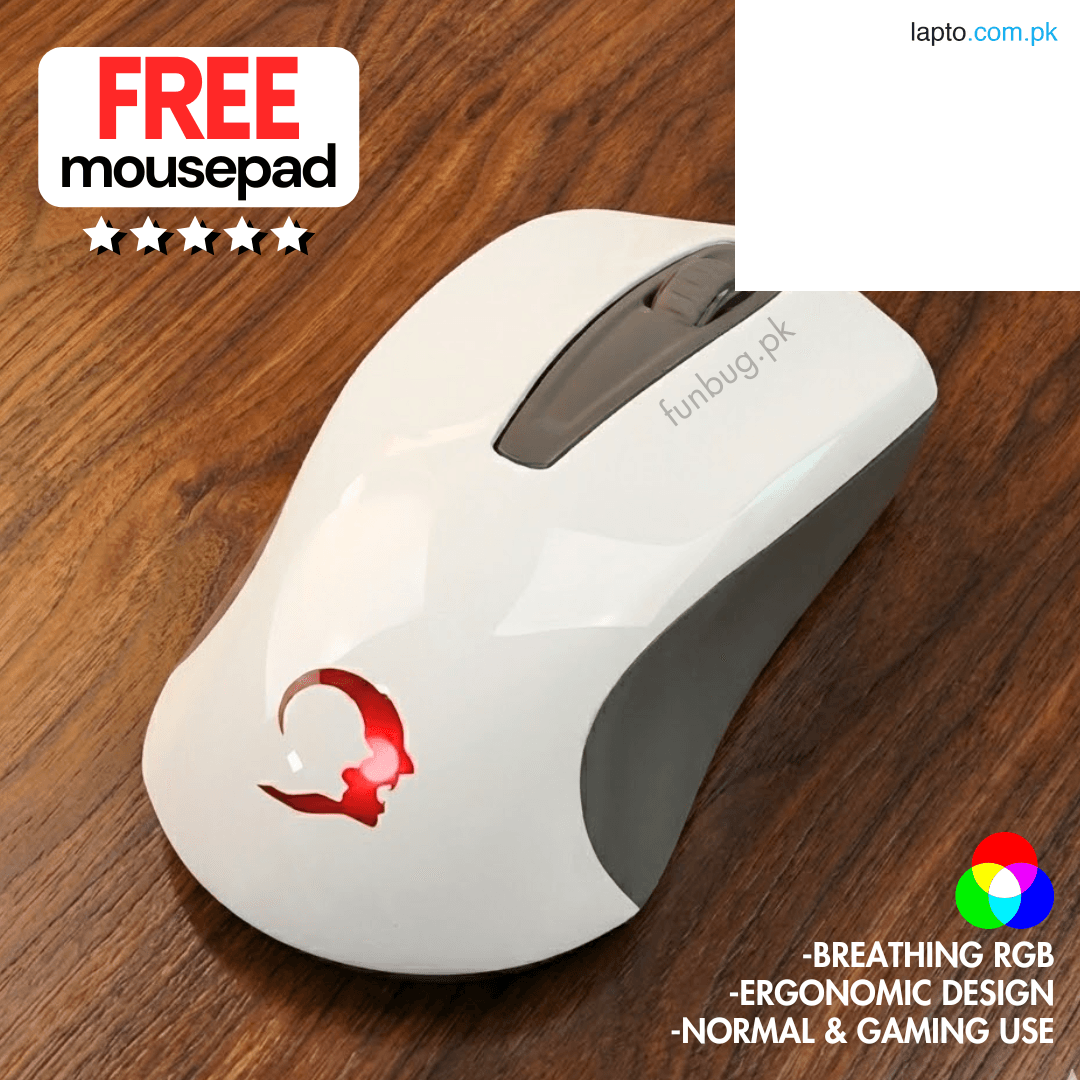 High Performance White Ergonomic Gaming Mouse with 7 RGB Breathing Lights, Wired USB Cable Optical Mice for PC, Laptop, Pubg Mobile with 1600 DPI & FREE MousePad by FunBug