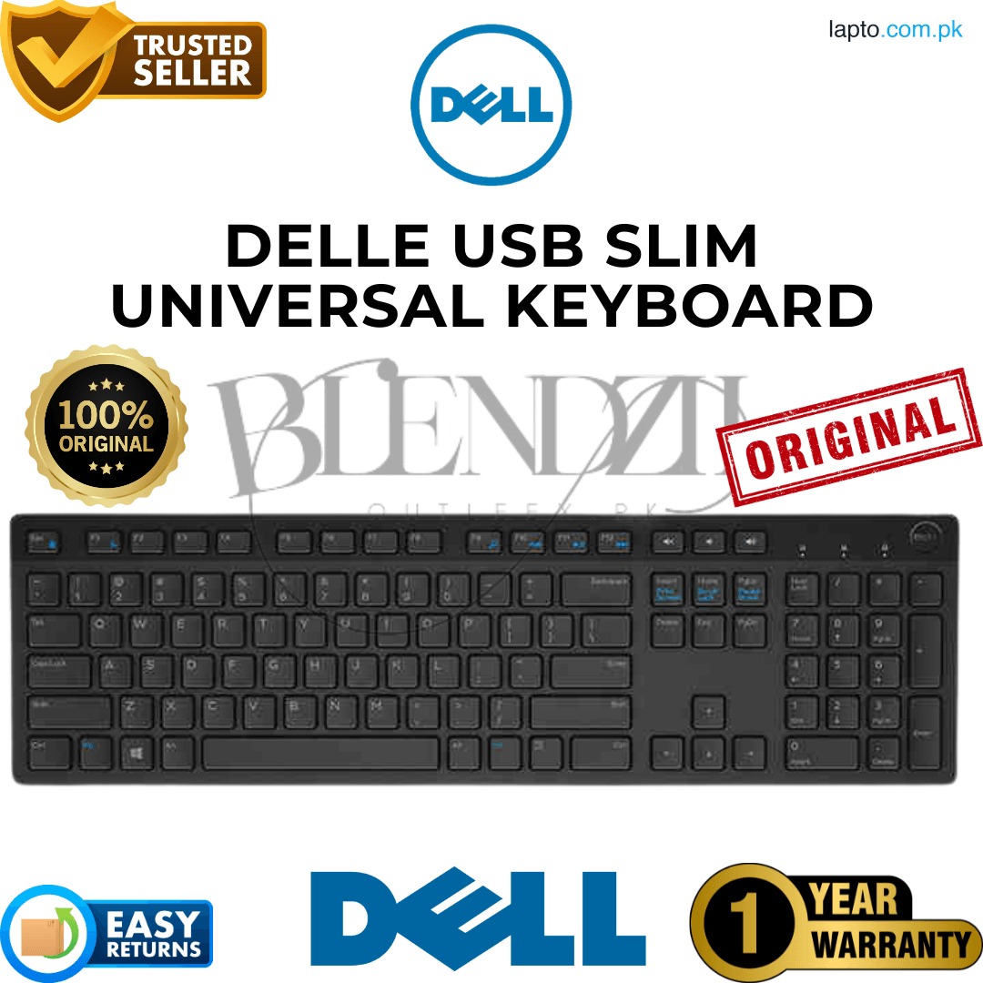 Delle Wired USB Keyboard - Black Slim Business Keyboard for PC & Laptop | Original Quality | 1 Year Warranty