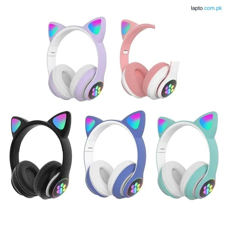 Cat Ear Wireless Bluetooth Headphones for Children, Fold-able Girls Headphones Over Ear, LED Cute Cat Ears, Foldable, Audio Wireless for Kids, Bluetooth 5.0 Headset for Tablet, Mobile Phone and PC